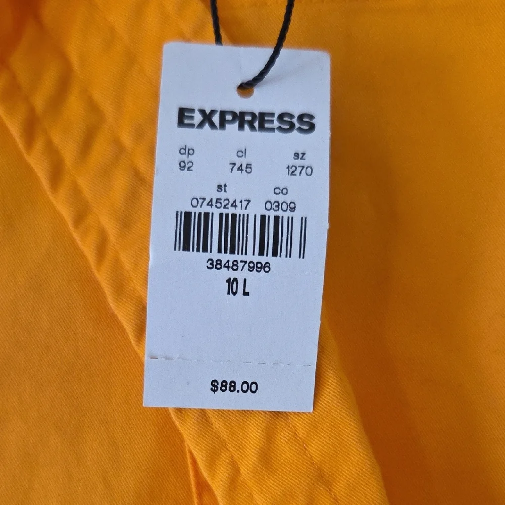 Express Women's Paperbag Waist Chinos in Yellow-Orange - Picture 2 of 3